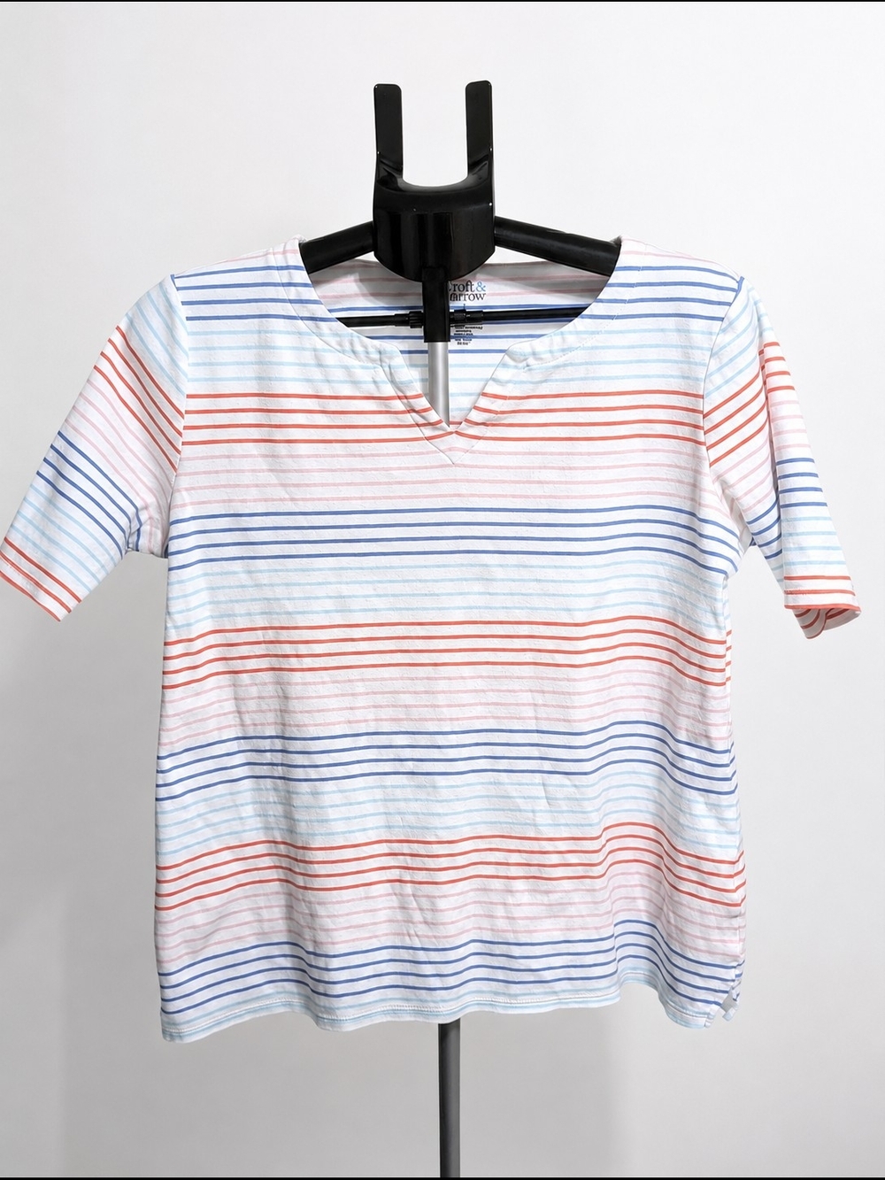 croft & barrow White Short-Sleeve Tee with Red & Blue Stripes